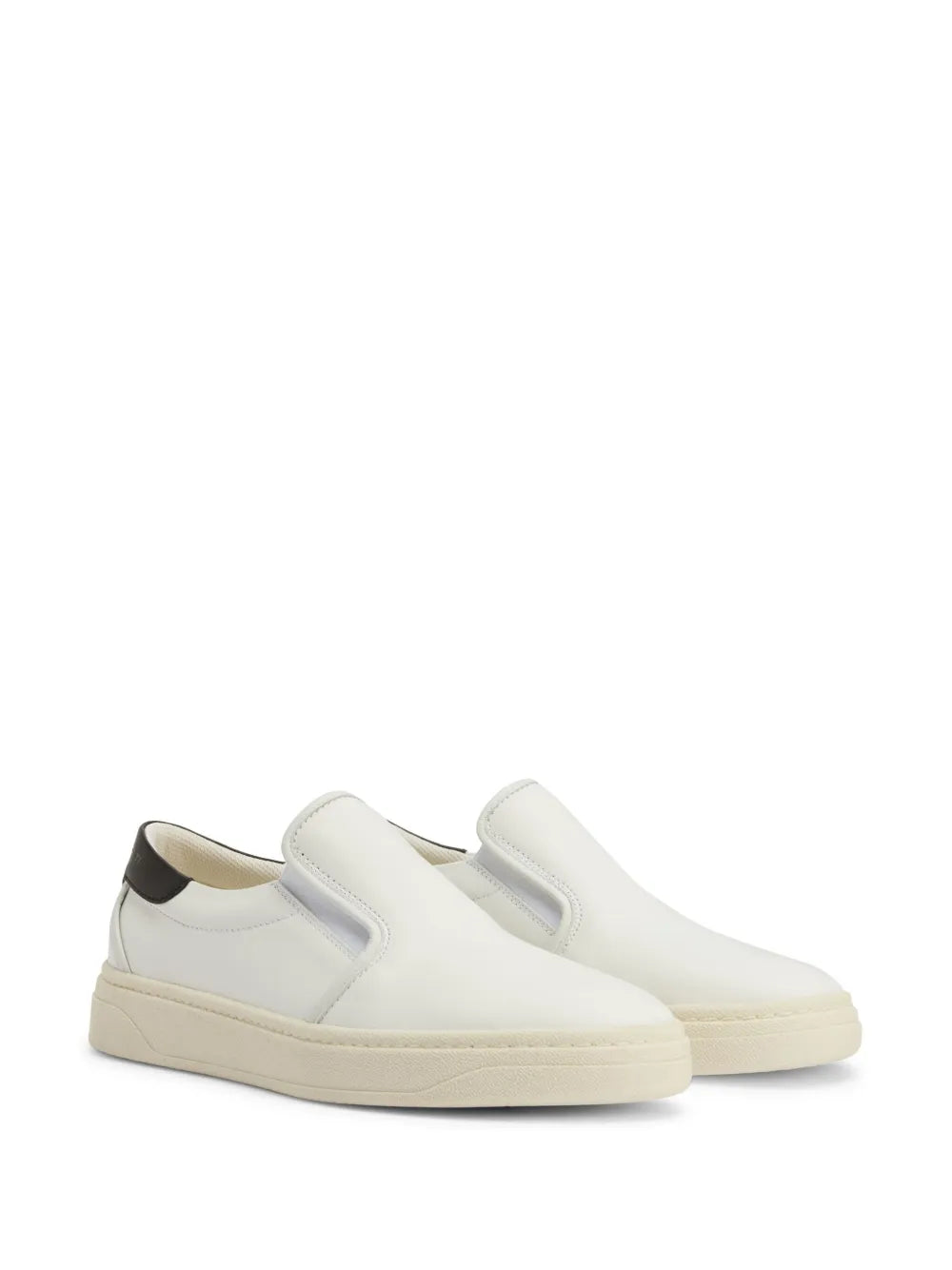 Off-white leather slip-on sneakers, low profile rubber sole
