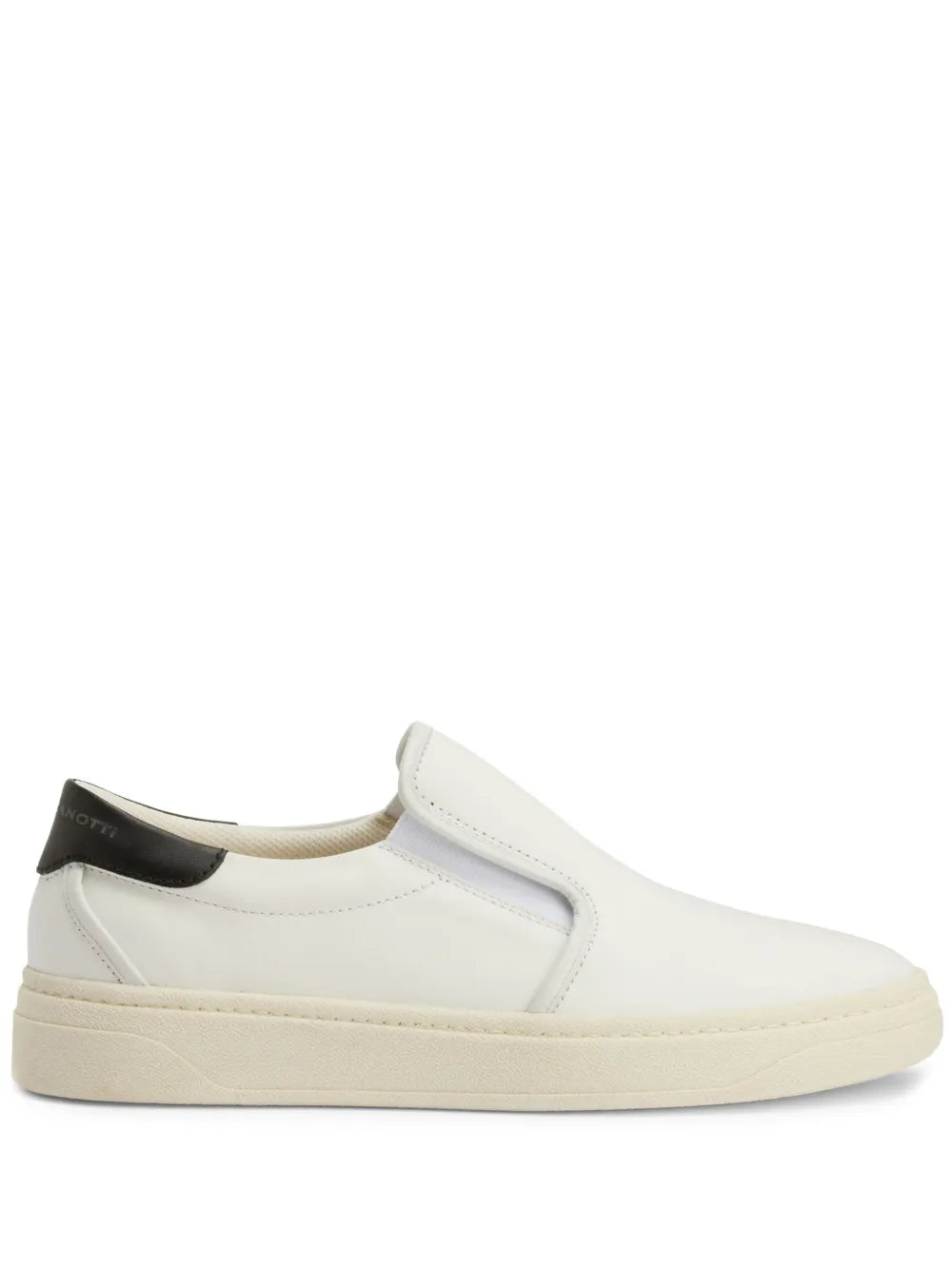 Off-white leather slip-on sneakers with black heel lining