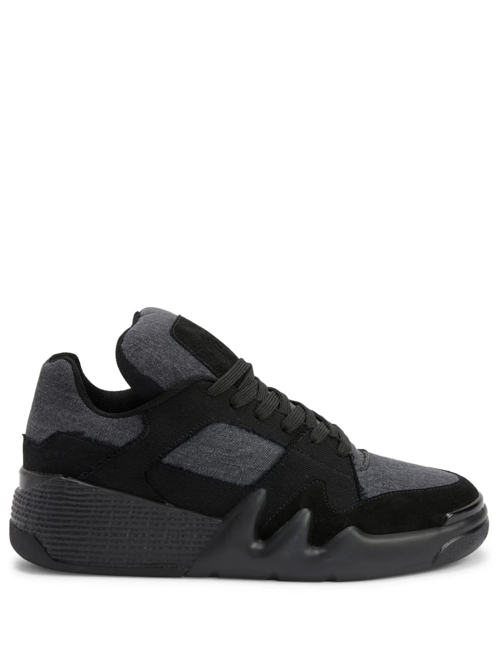 Black and ash grey logo-patch low-top sneakers with rubber sole