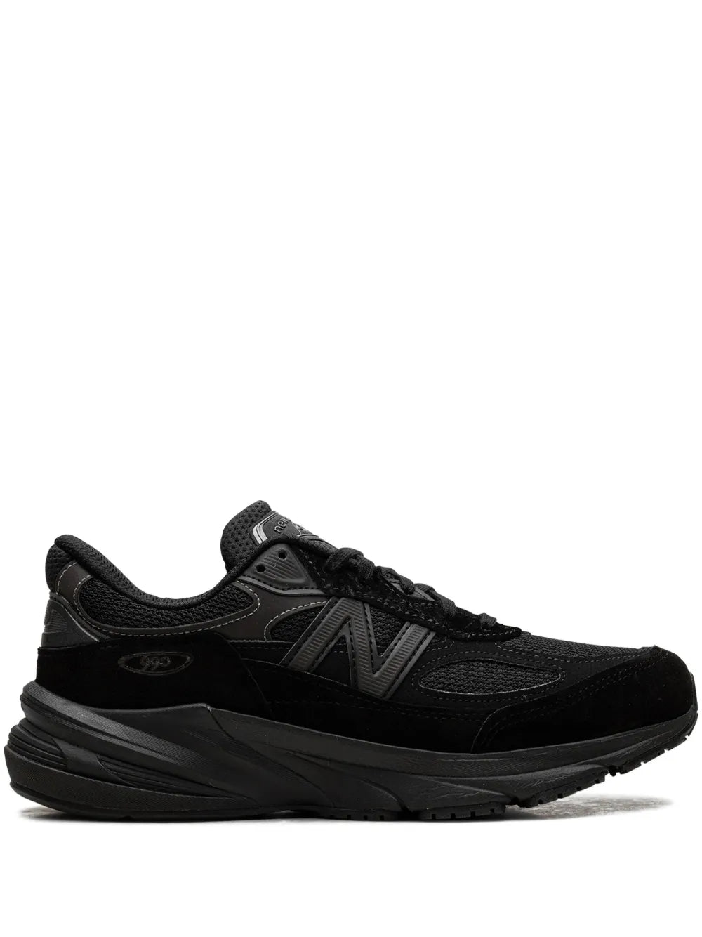 Black mesh New Balance 990V6 sneakers with lace-up front and N logo.