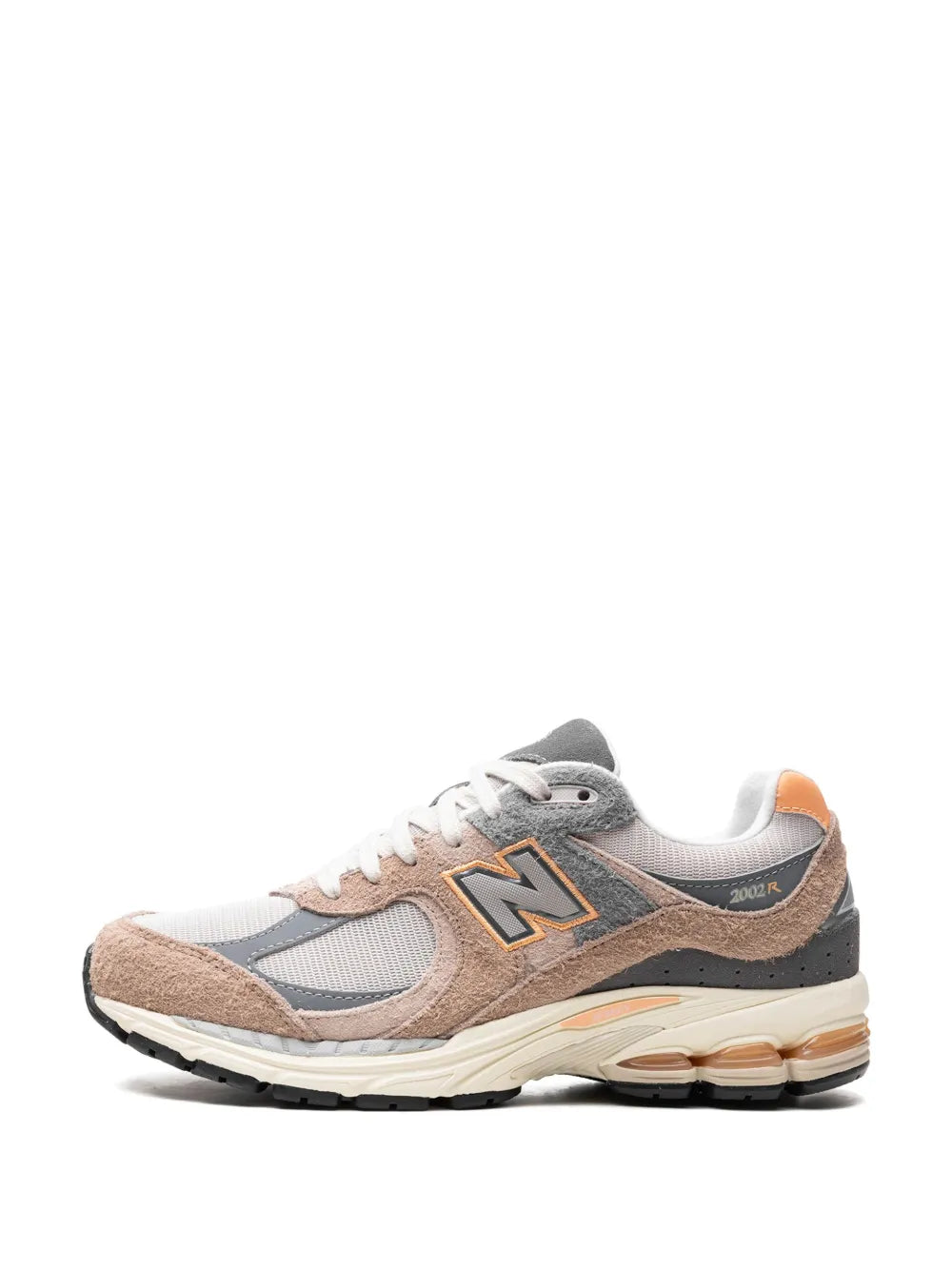 White, beige, and gray low-top sneakers with lace-up closure and N logo