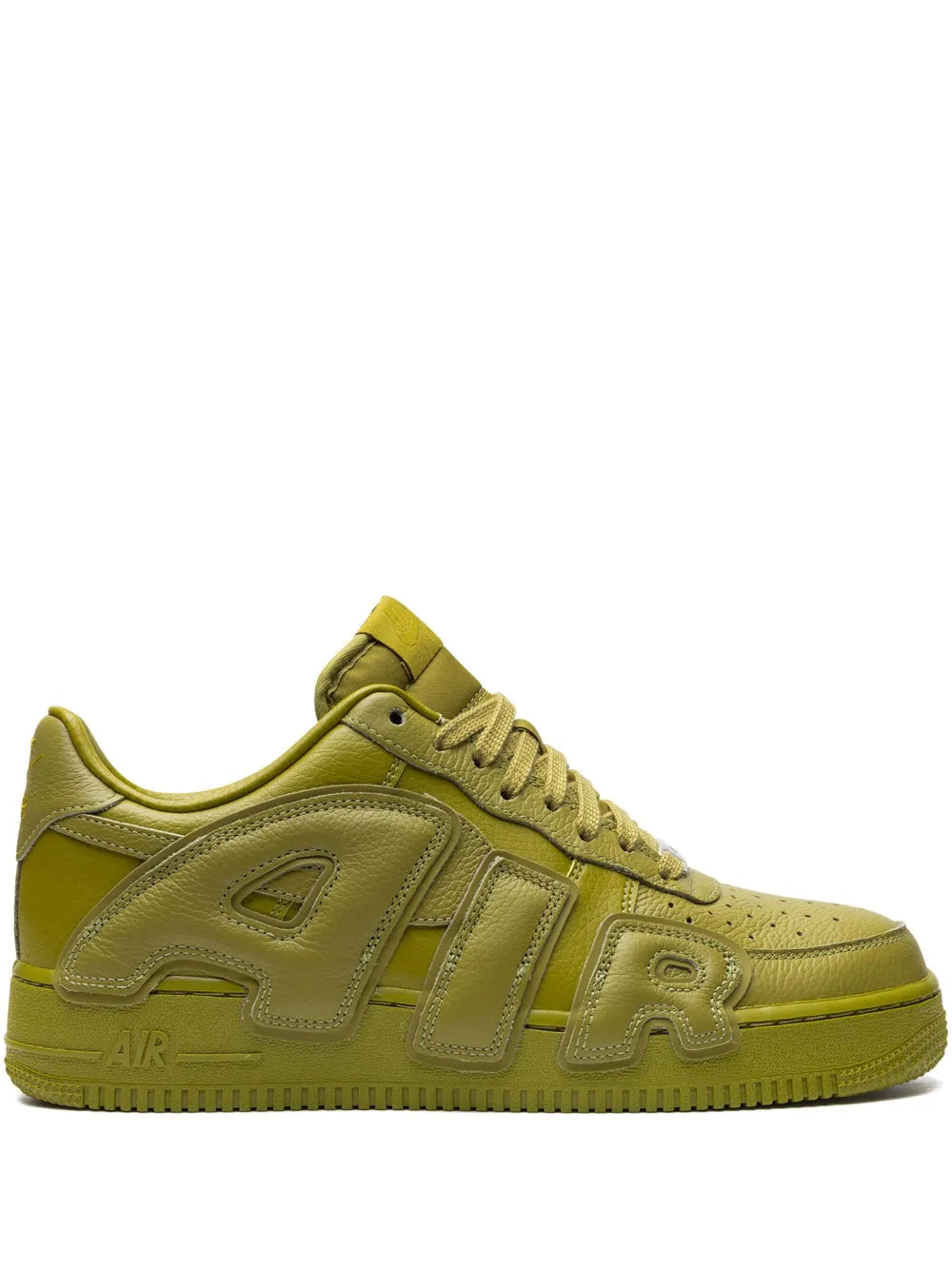 Moss green low-top sneakers with lace-up front and rubber cupsole