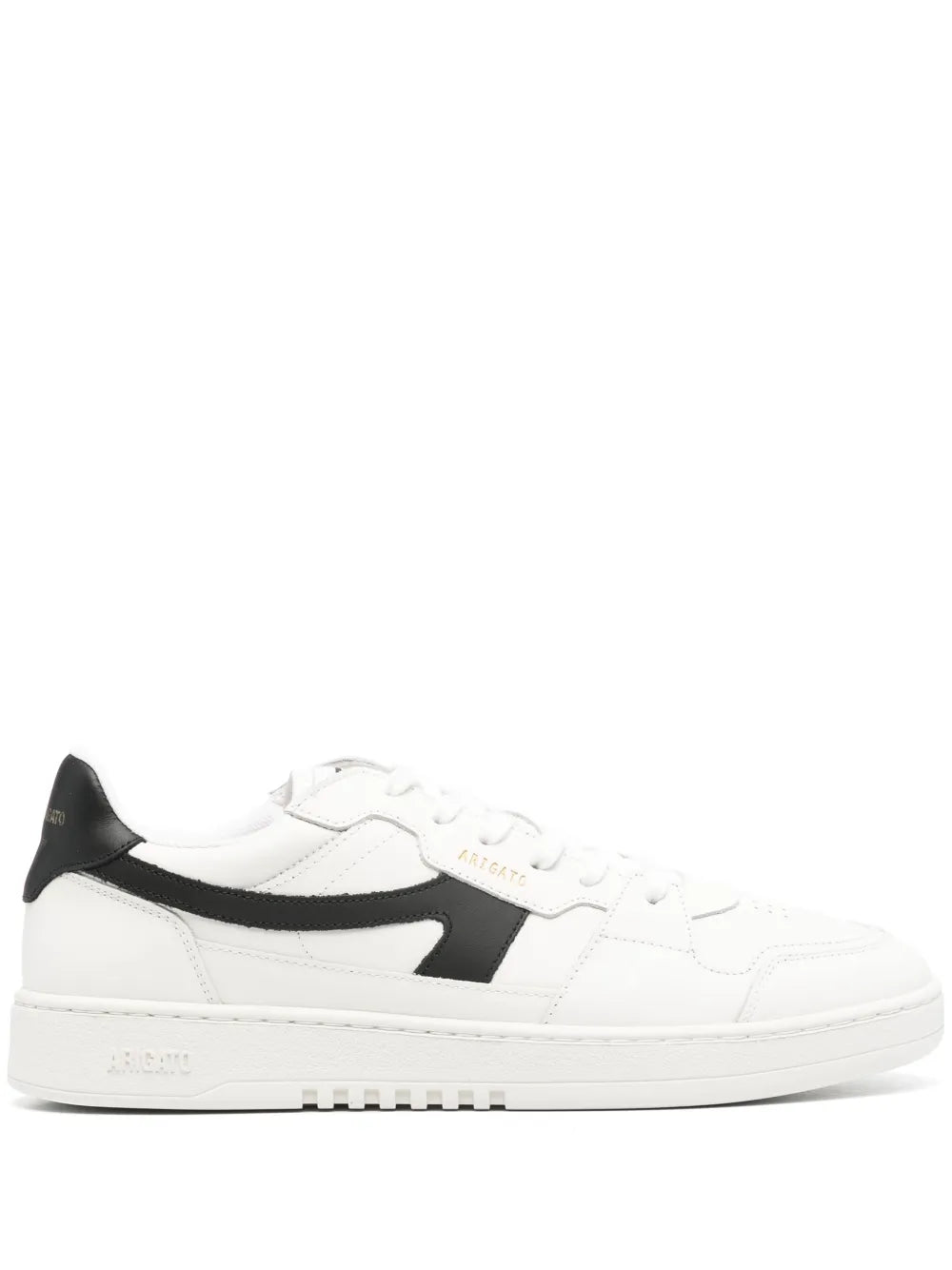 White and black panelled low-top sneakers with lace-up front and side logo