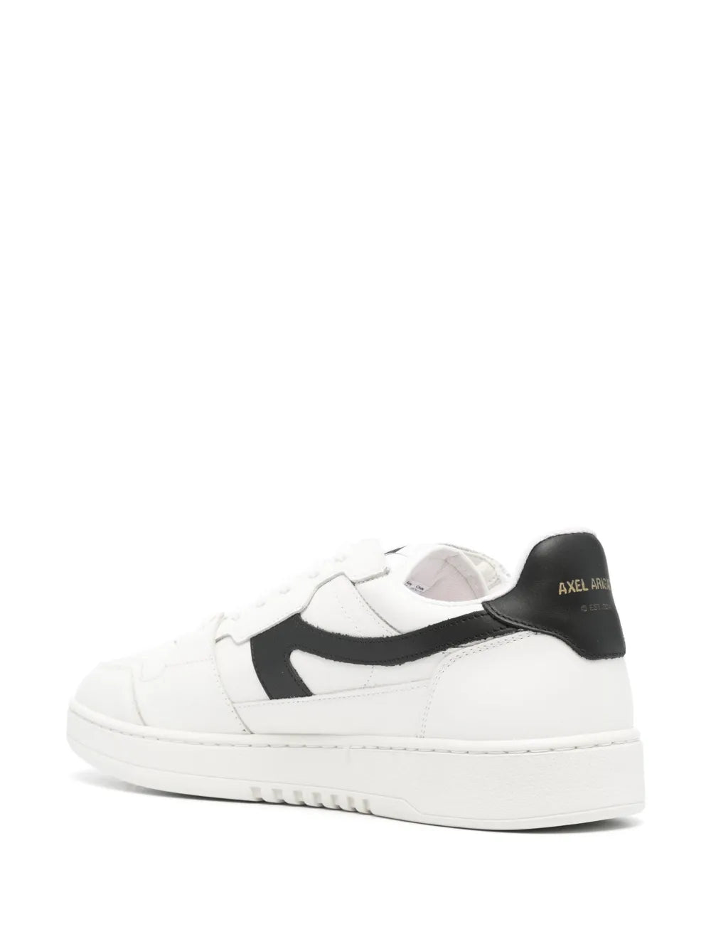 White low-top sneakers with black heel tab and side panel detail