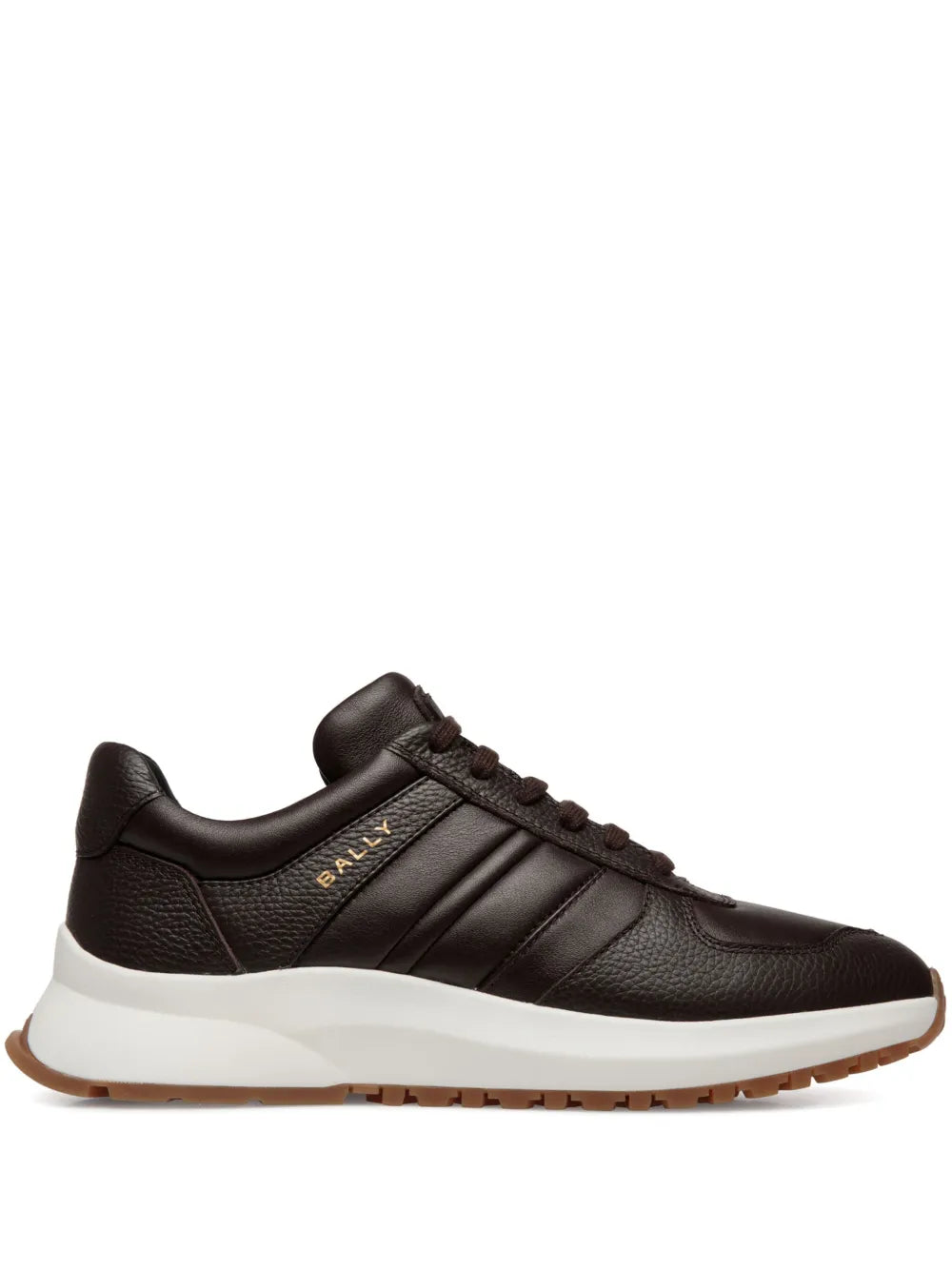 Bally outline sneakers in dark coffee brown leather, lace-up with white sole