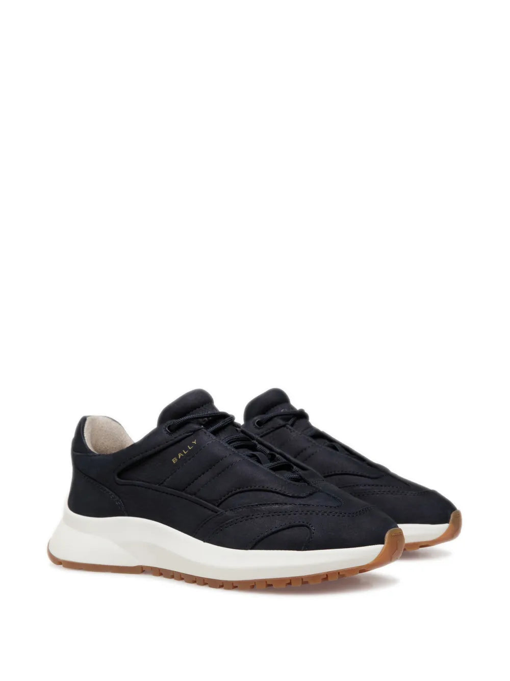 Bally lace-up sneakers, dark navy upper with white midsole and tan rubber sole