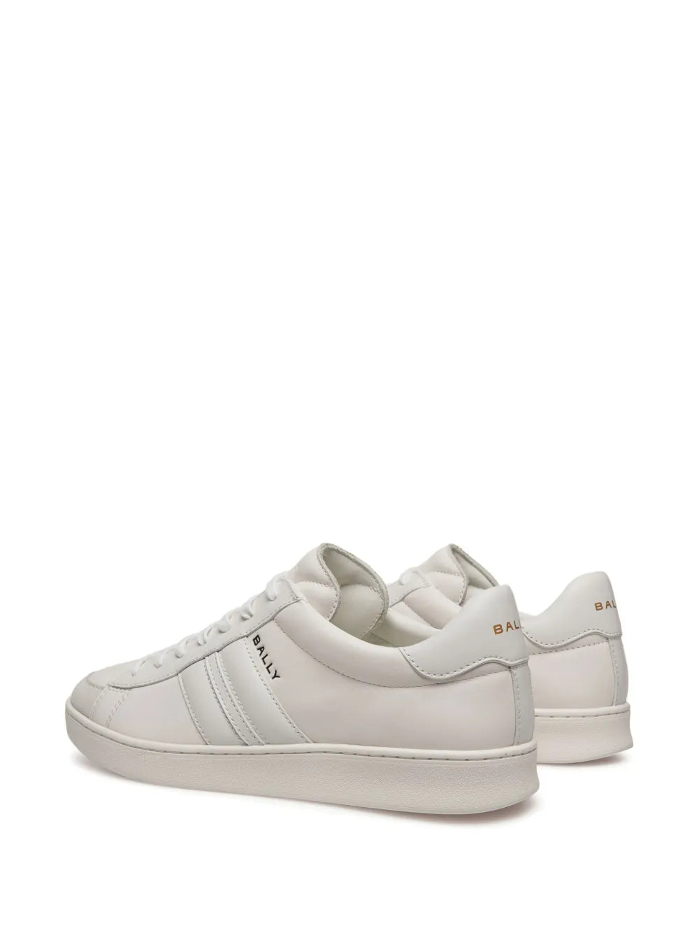 White leather low-top sneakers with stitched side panels and BALLY heel detail