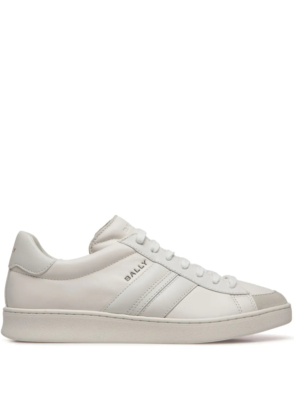 White leather lace-up sneakers with side stripes and BALLY logo