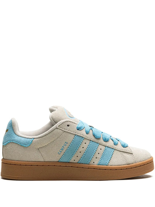 adidas Campus 00S sneakers with light grey suede, blue stripes, gum rubber sole