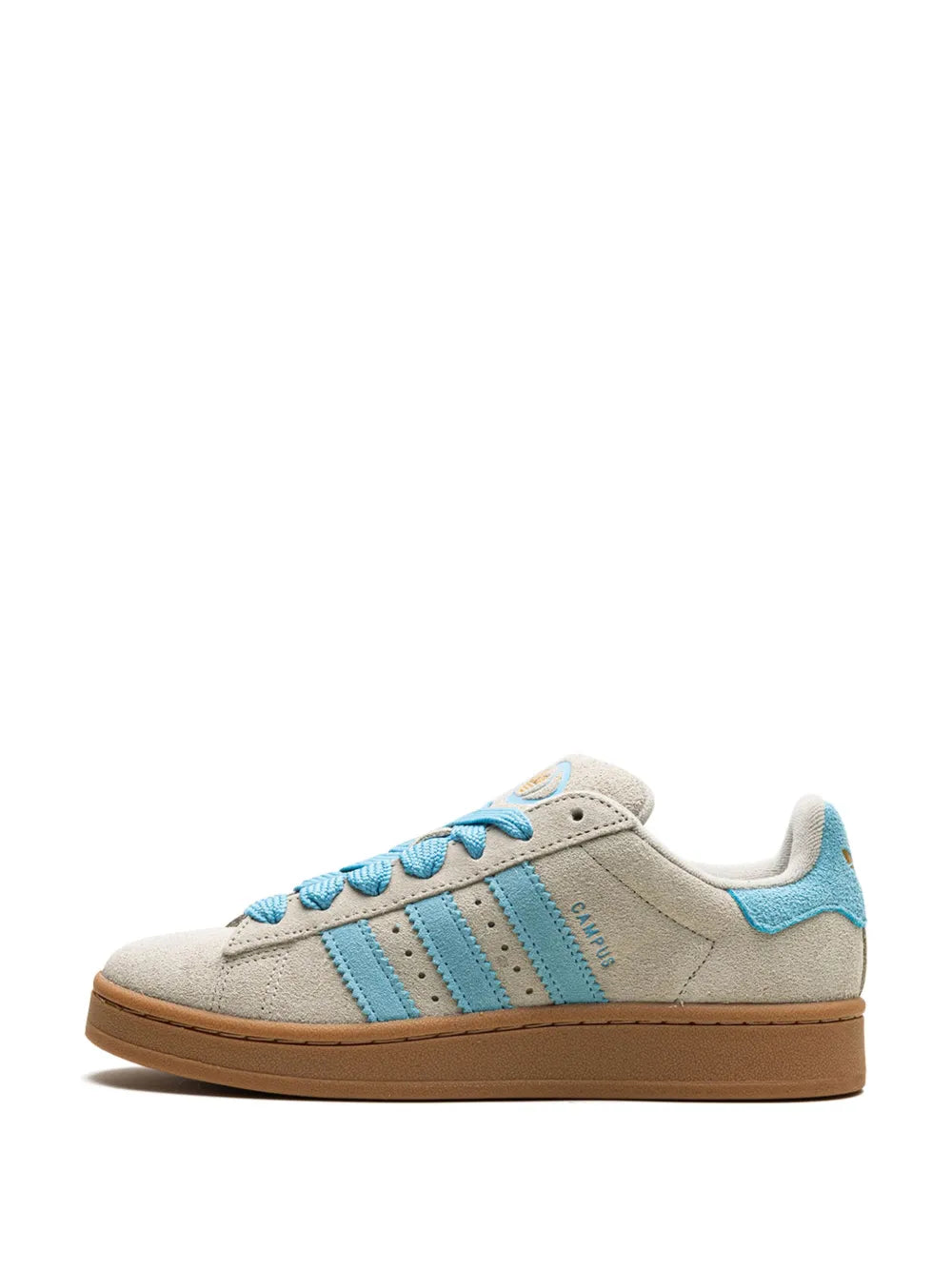 adidas Campus 00S sneakers, light grey with blue stripes and lace-up front, gum sole