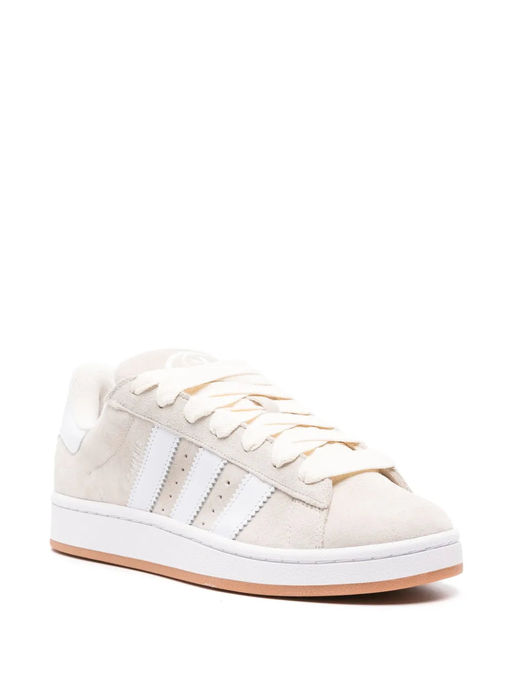 adidas suede low-top sneakers, off-white with three stripes, laces and gum outsole