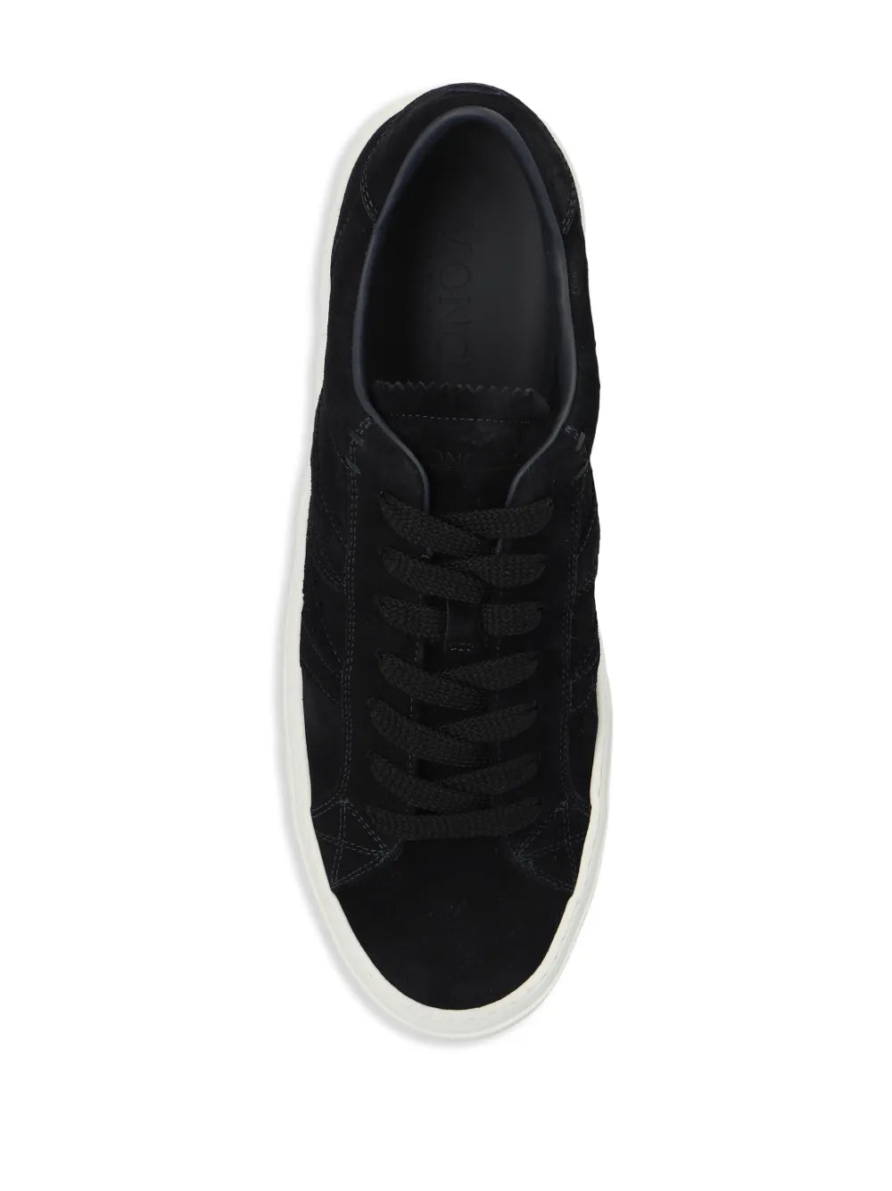 Black lace-up low-top sneakers with white rubber sole
