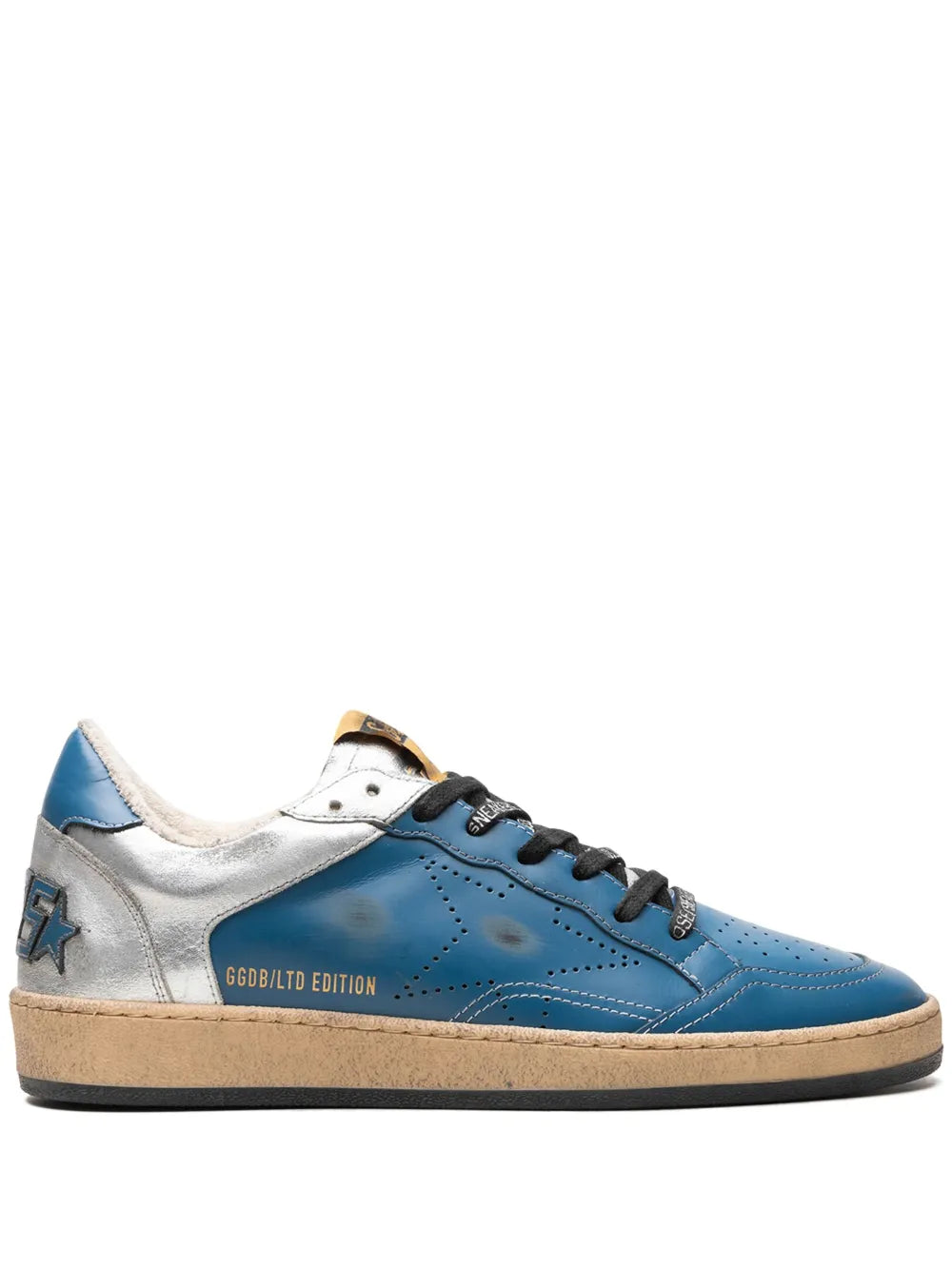Golden Goose Ball Star sneakers in blue and ivory with star logo, lace-up, beige sole