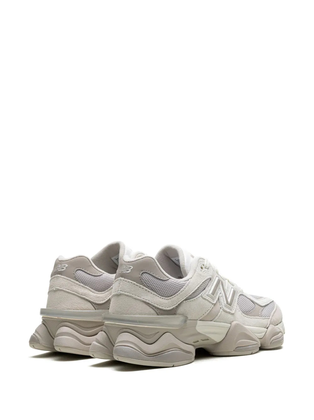 New Balance 9060 sneakers with cushioned heel, off-white and light grey