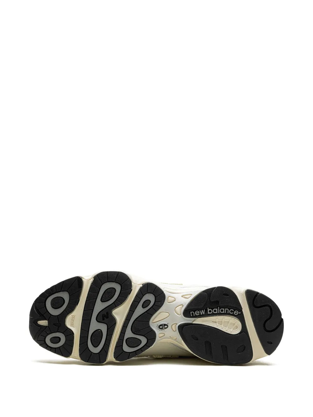 White New Balance X Aim Leon Dore 1000 sneakers, outsole tread bottom view