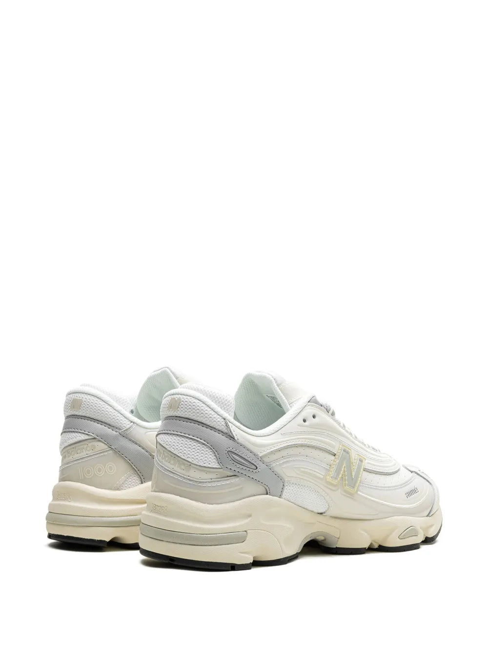 White New Balance X Aim Leon Dore 1000 sneakers, back view with heel tab