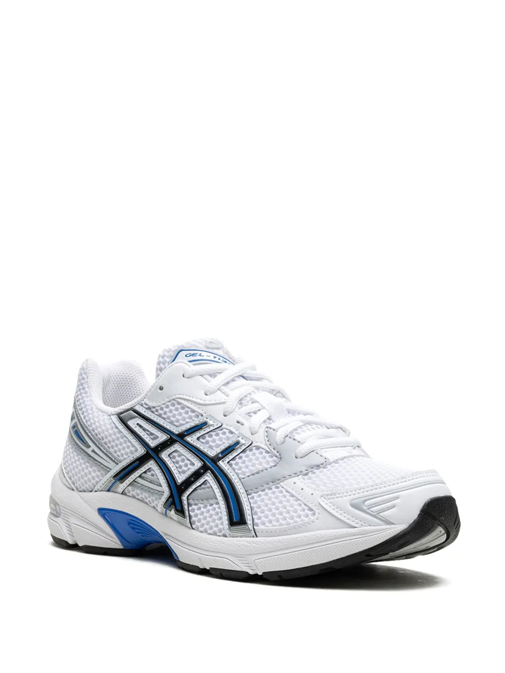 White and blue lace-up sneakers with Asics side logo and padded collar