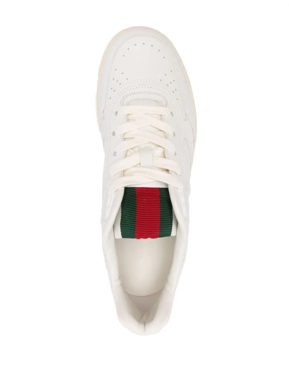 Gucci Re-Web leather sneakers, white with green-red web tongue patch visible