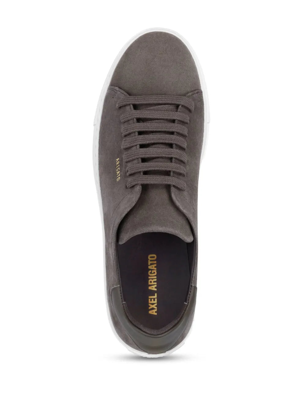 Axel Arigato Clean 90 sneakers, taupe grey front view with lace-up and inner logo