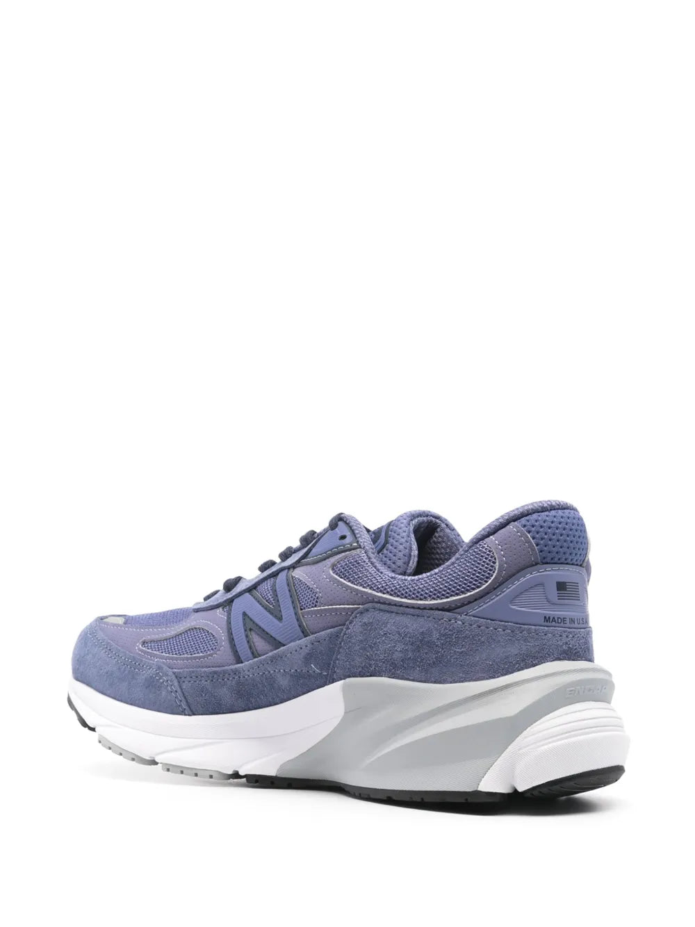 New Balance 990V6 sneakers in purple and navy, heel and side profile