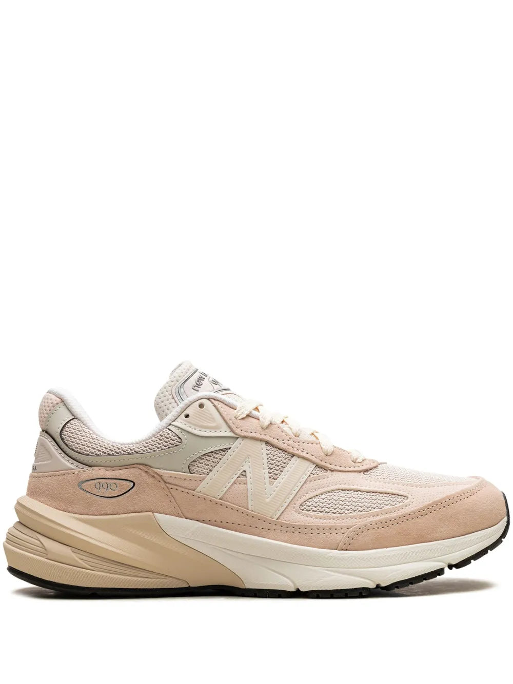 Light pink New Balance 990V6 suede/mesh lace-up sneakers with N logo and padded collar