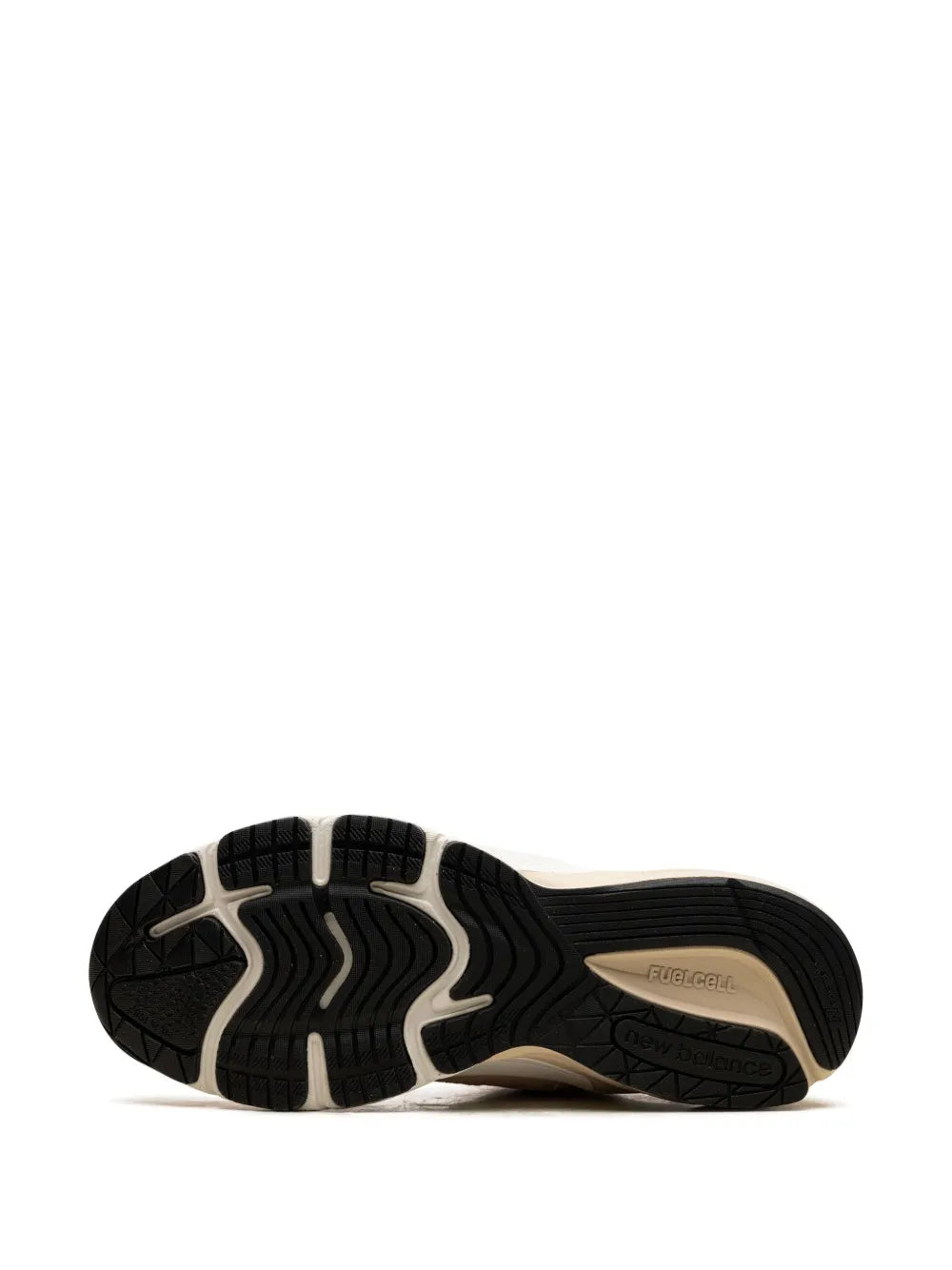 Shoe outsole underside with textured rubber tread and molded traction pattern