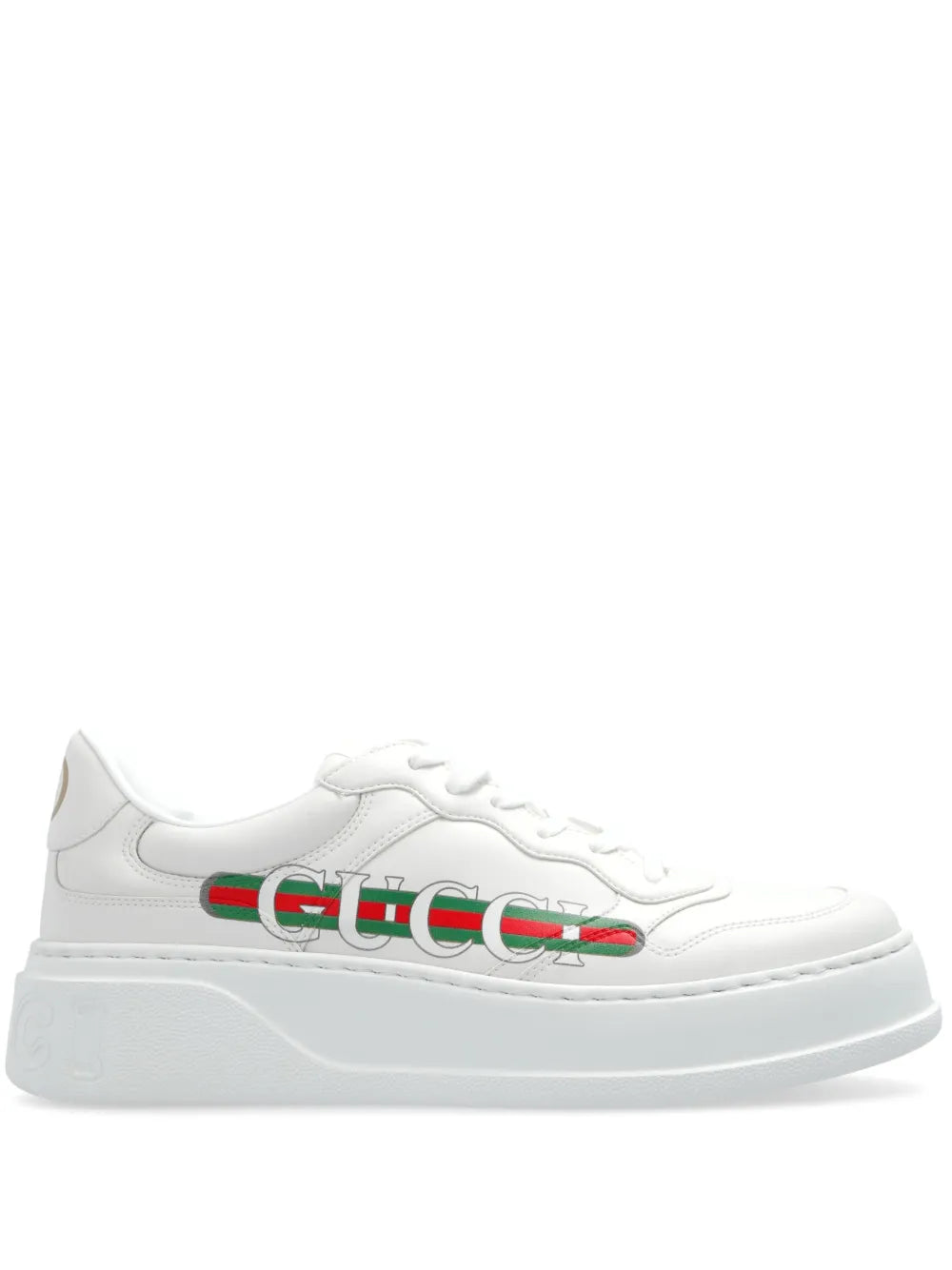 White Gucci logo-print sneakers with multicolor stripe detailing