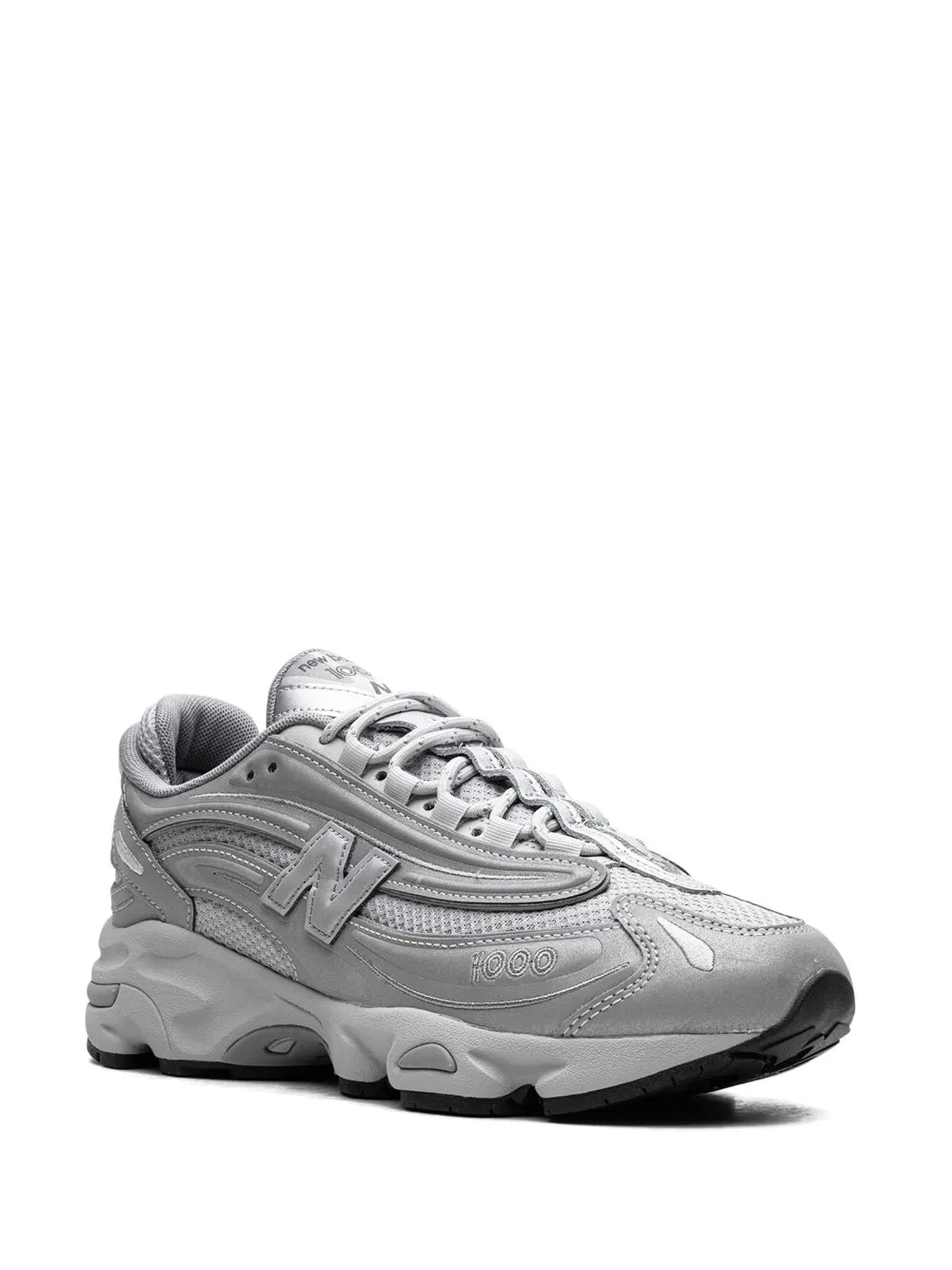 New Balance 1000 reflective sneakers, silver-tone lace-up with textured side panels