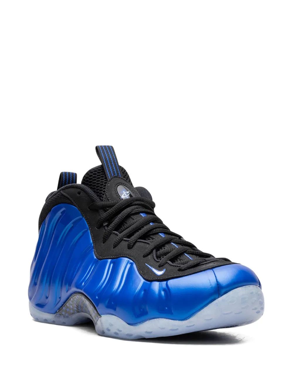 Royal blue and black mid-top sneakers with black laces and chunky sole