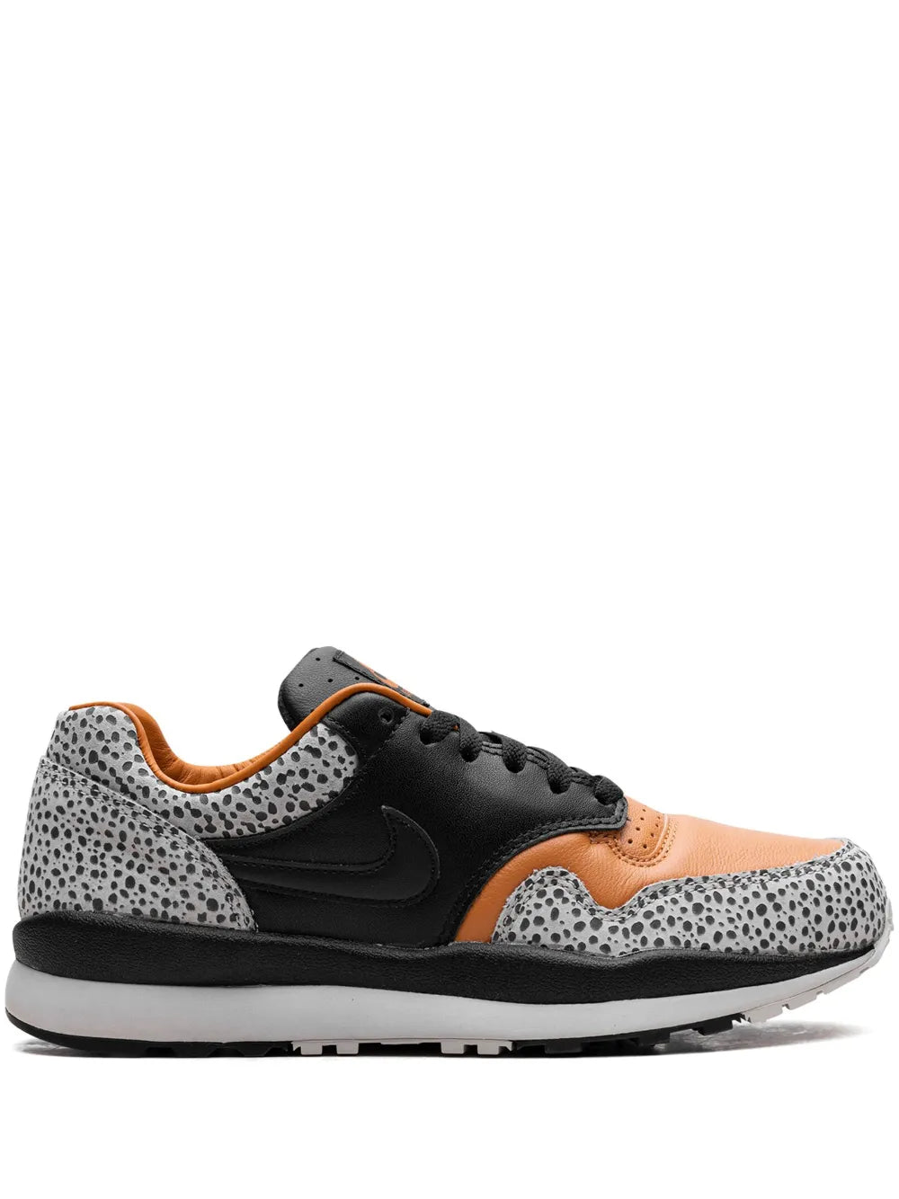 Nike Air Safari Electric sneakers with black suede, beige speckled panels, orange trim