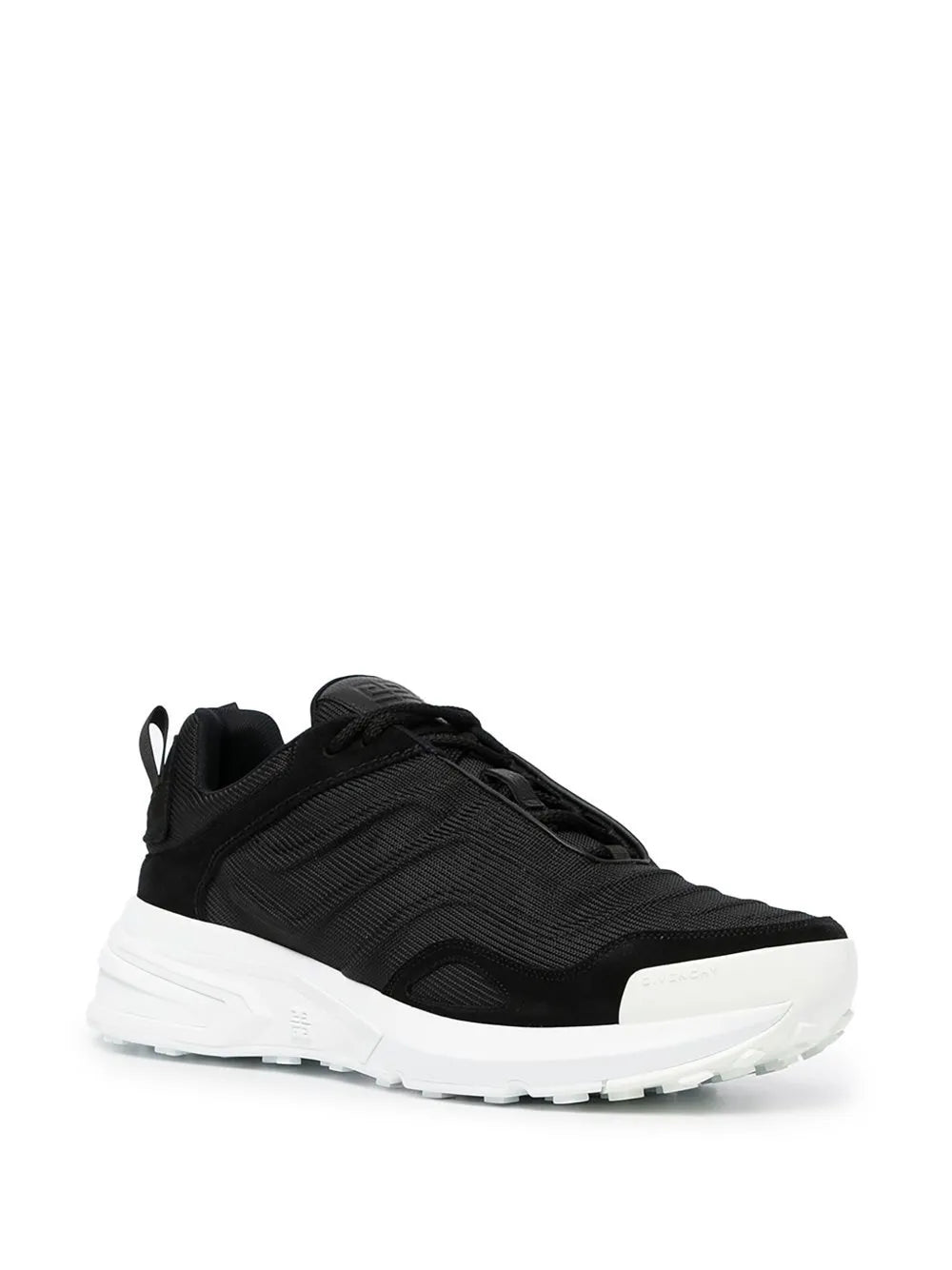 Givenchy Giv 1 Light Runner sneakers, black knit with textured overlays and white midsole