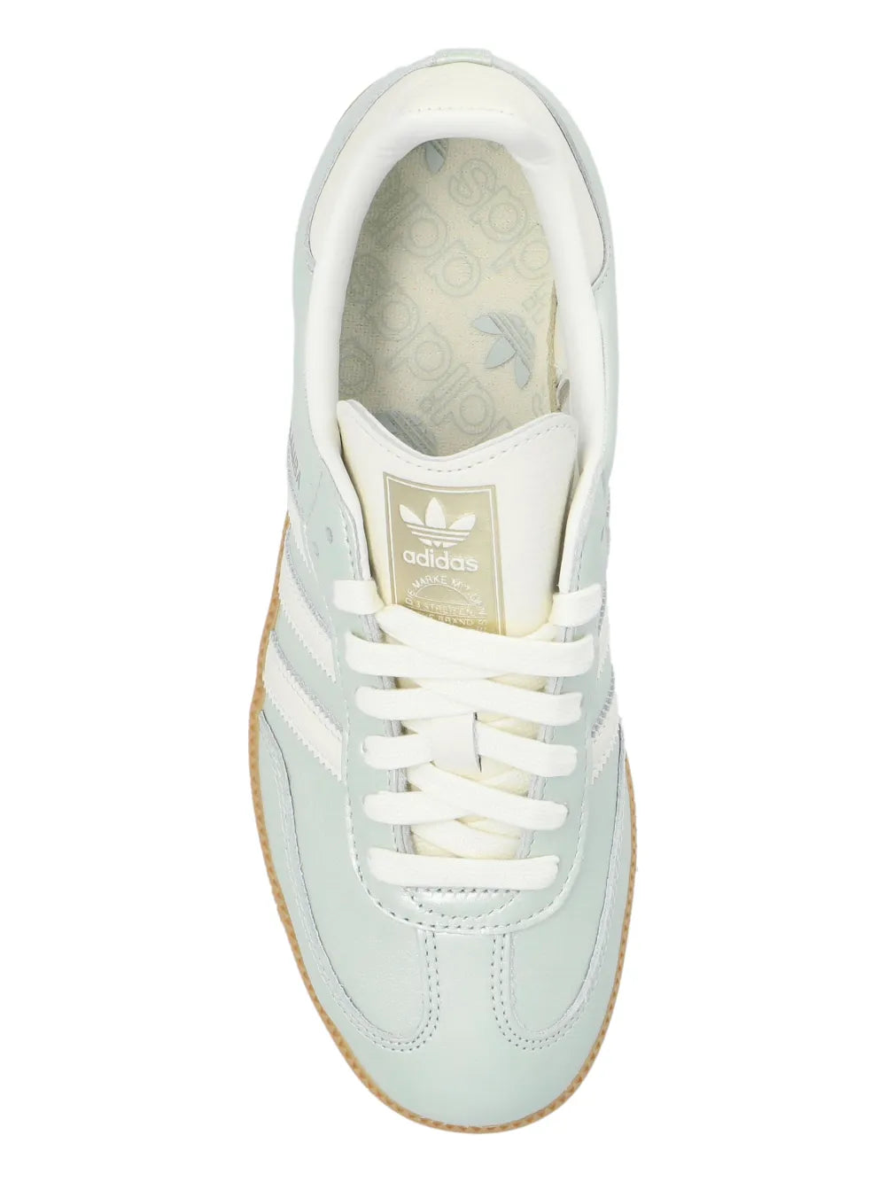 Women's adidas Samba OG sneaker interior with light blue lining and white laces