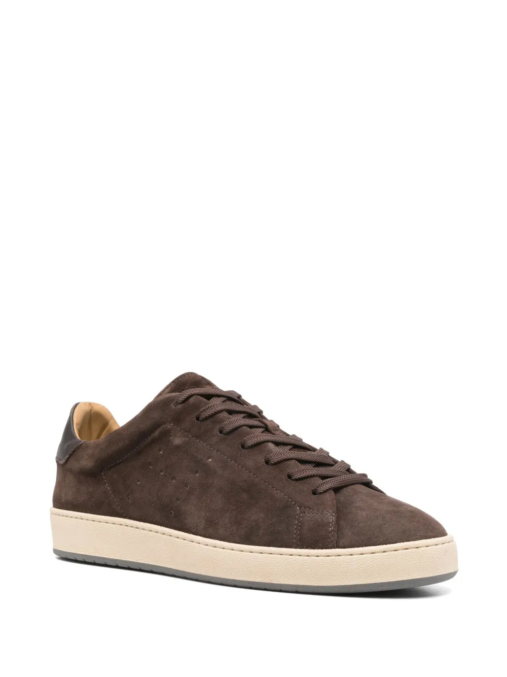 Hogan H672 sneakers, dark brown suede upper with lace-up design and cream midsole
