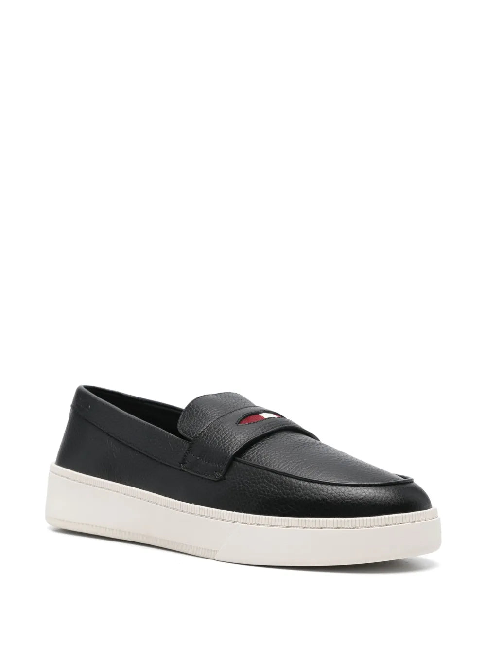 Black Bally slip-on sneakers, side profile with logo accent and white sole