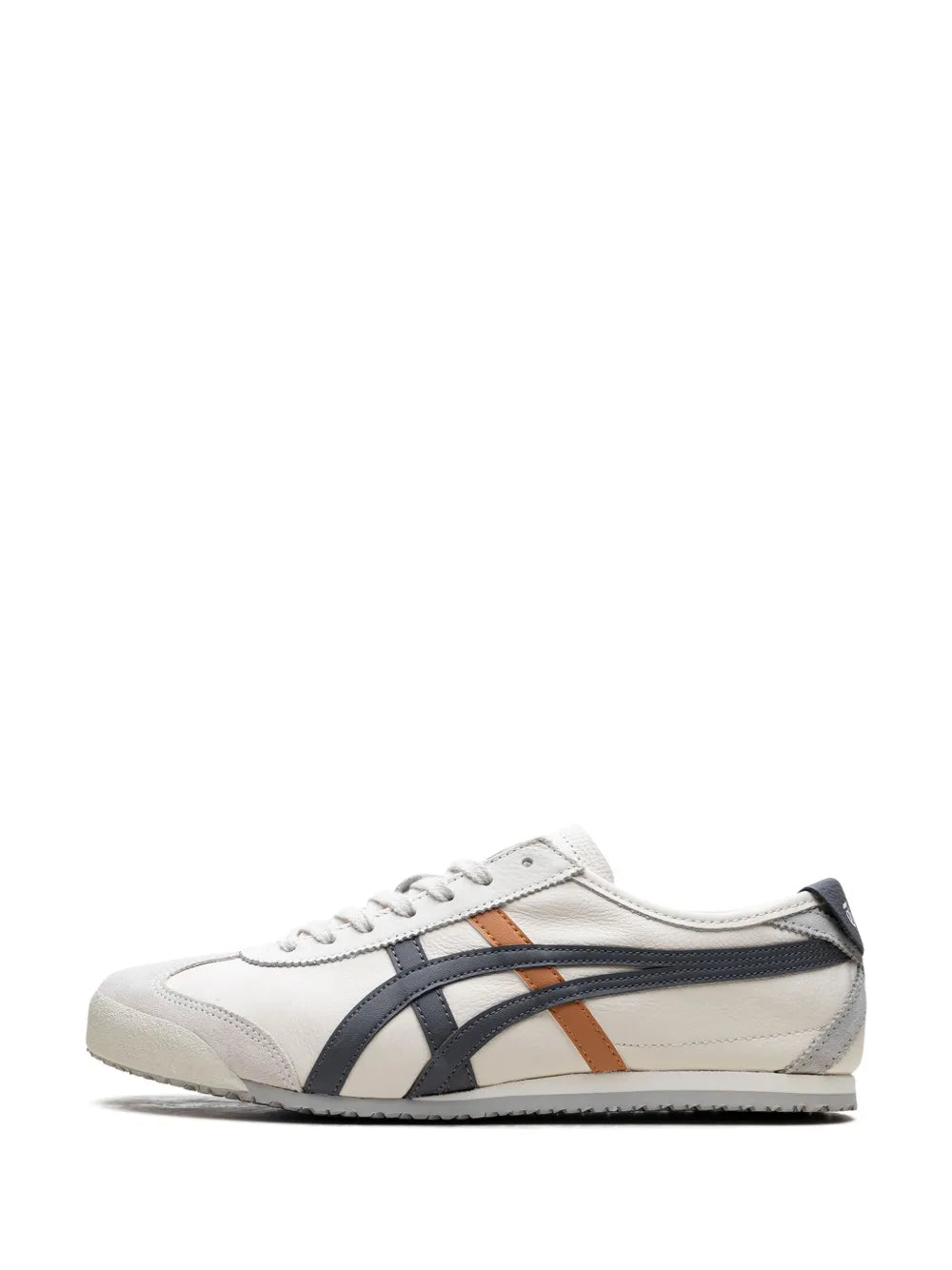 Mexico 66 sneakers in white with black stripes and orange accent detail on the side