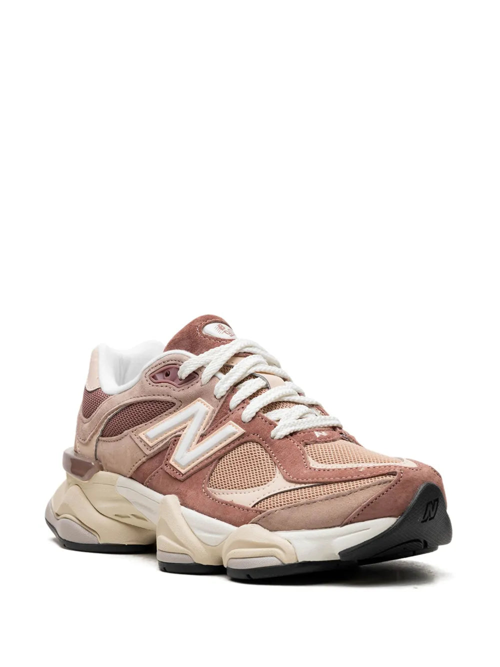 Beige and rose lace-up runner sneaker with cream midsole and side N logo