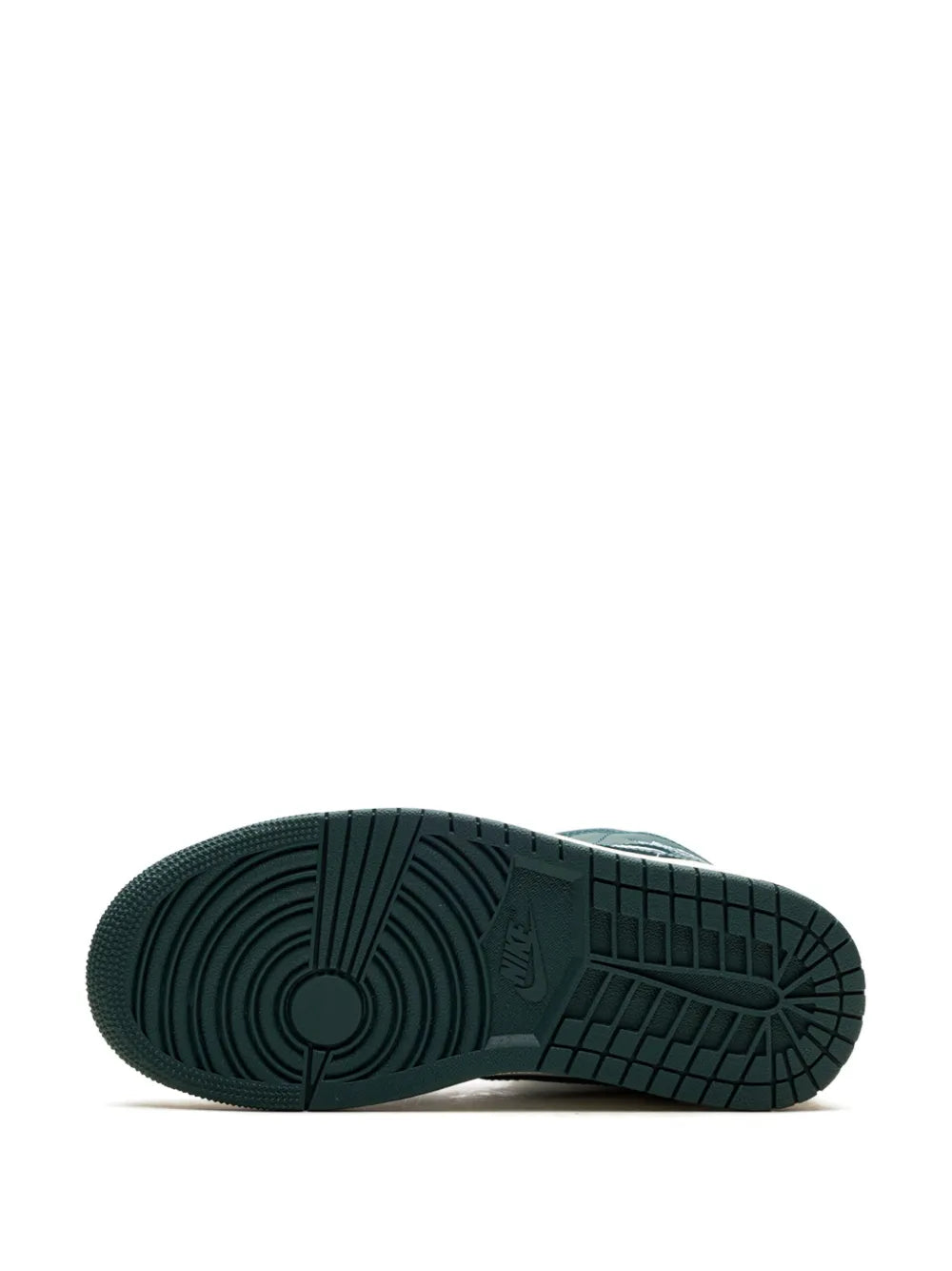 Air Jordan 1 outsole view, dark green rubber sole with traction pattern