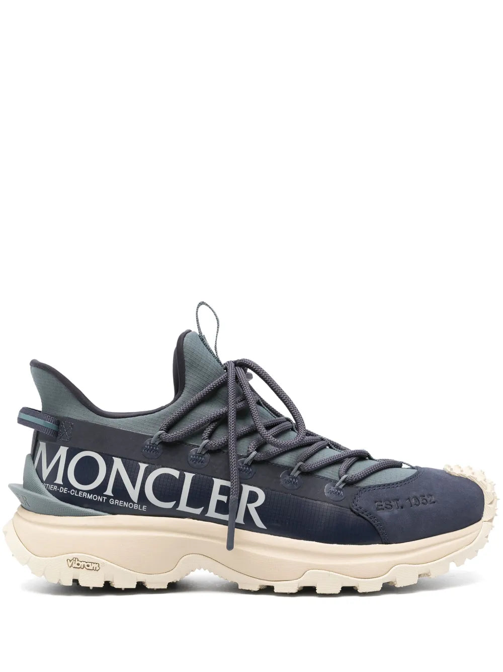 Moncler navy logo-print sneakers with chunky cream rubber sole