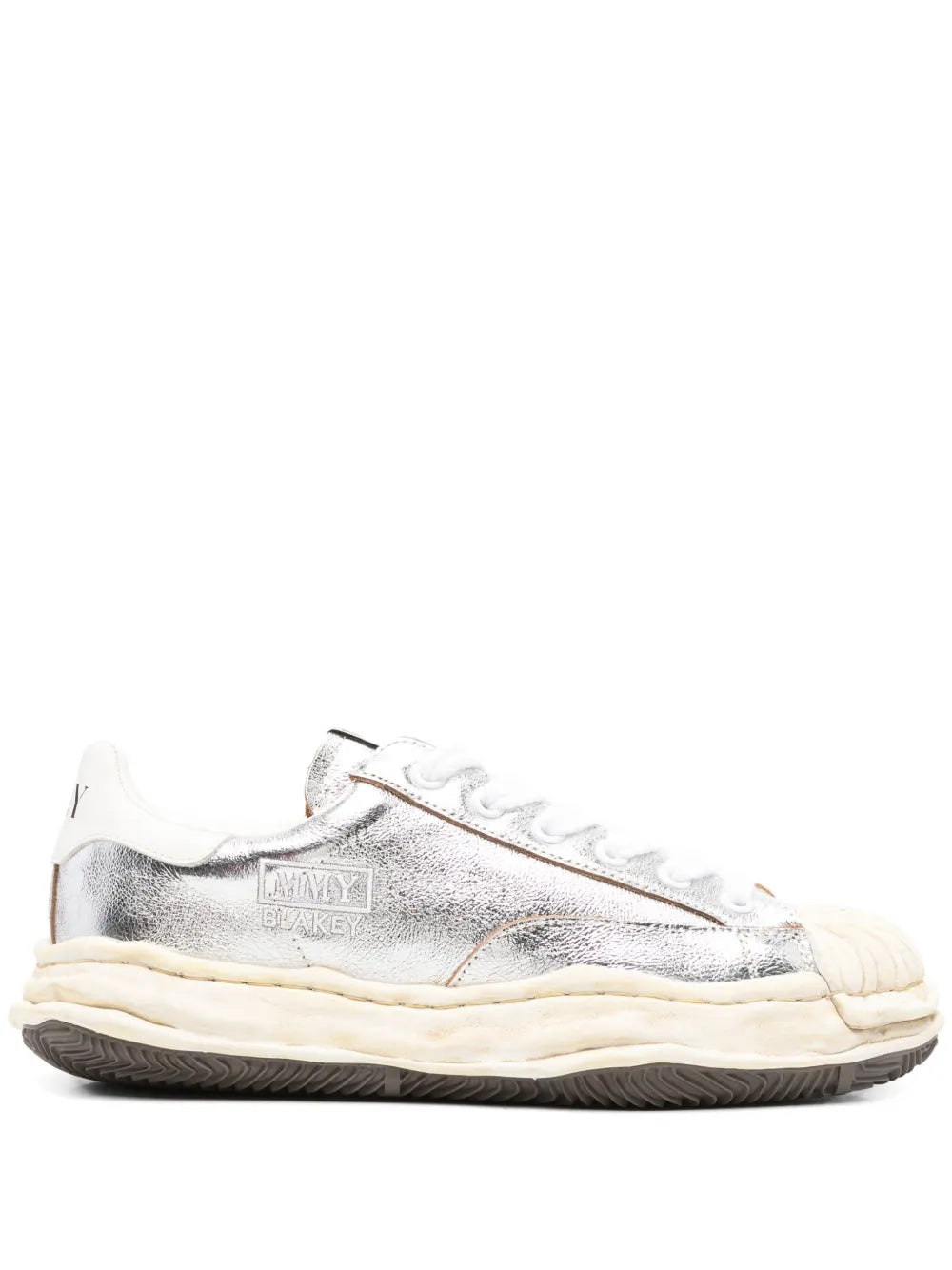 Silver-tone Blakey sneakers with white laces and chunky off-white rubber sole