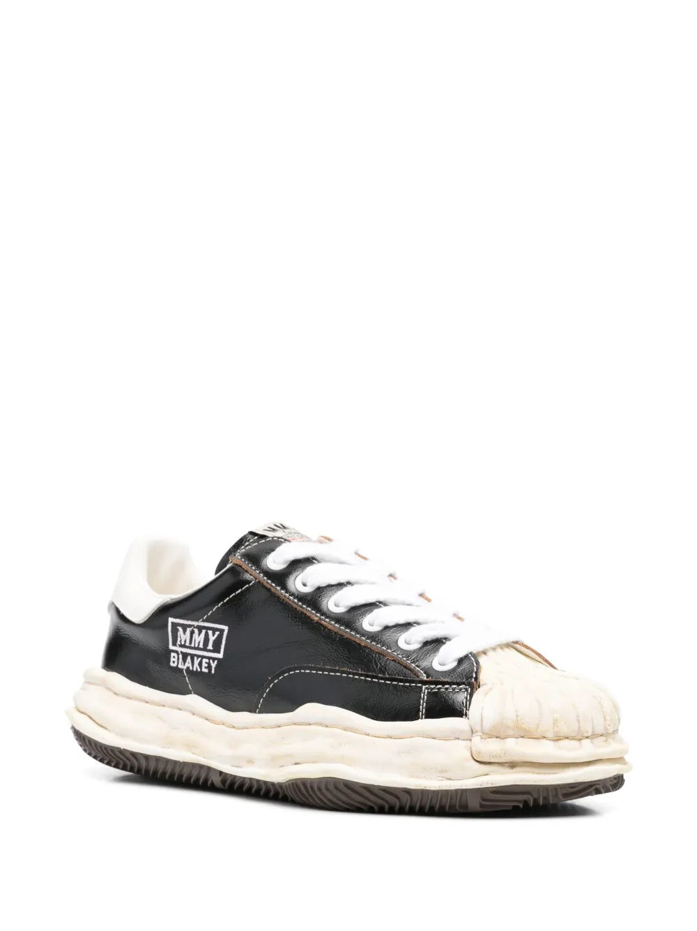 Maison MIHARA YASUHIRO Blakey black sneaker, side angle, white laces and thick off-white sole