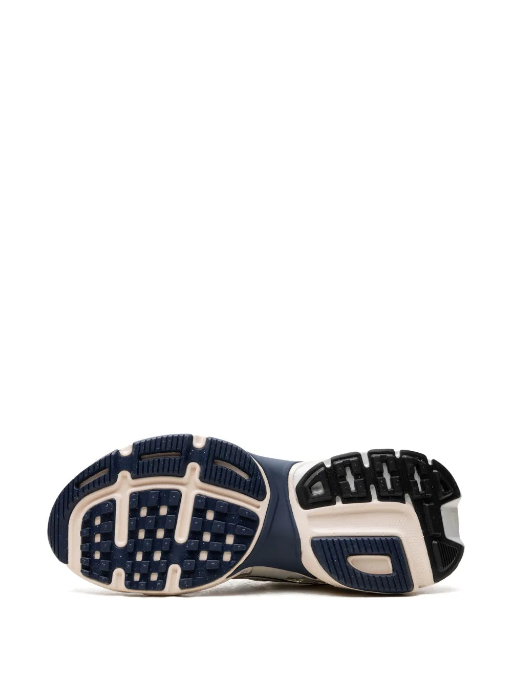 Nike V2K Run sneaker outsole, patterned rubber tread in navy and dark gray