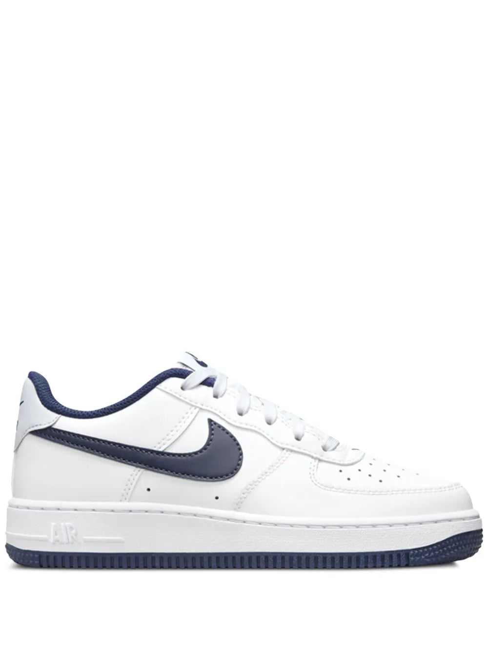 Nike Air Force 1 low-top sneakers in white with dark navy swoosh and trim