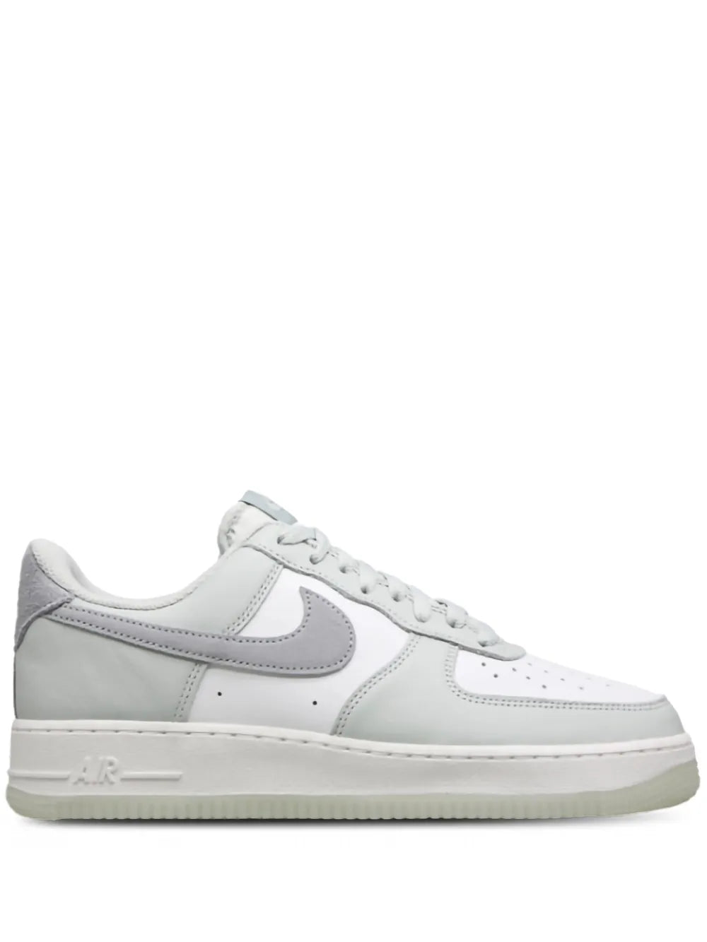 Nike Air Force 1 sneakers, light grey leather upper with white swoosh and lace-up