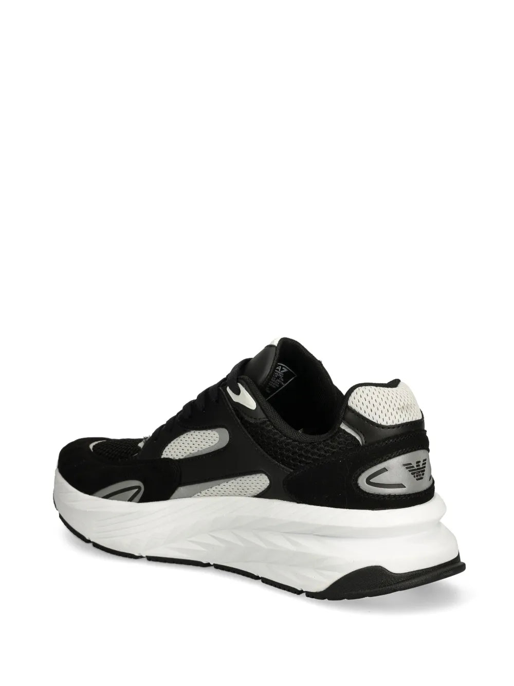 Black and white Ea7 Emporio Armani Crusher Sonic trainer with white midsole and heel tab