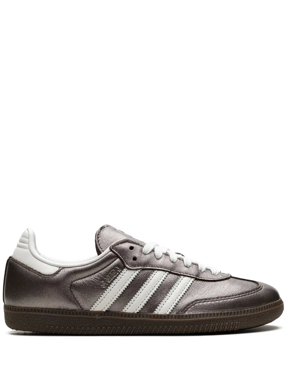 Samba Og sneaker in dark brown leather with white three-stripe accents and lace-up