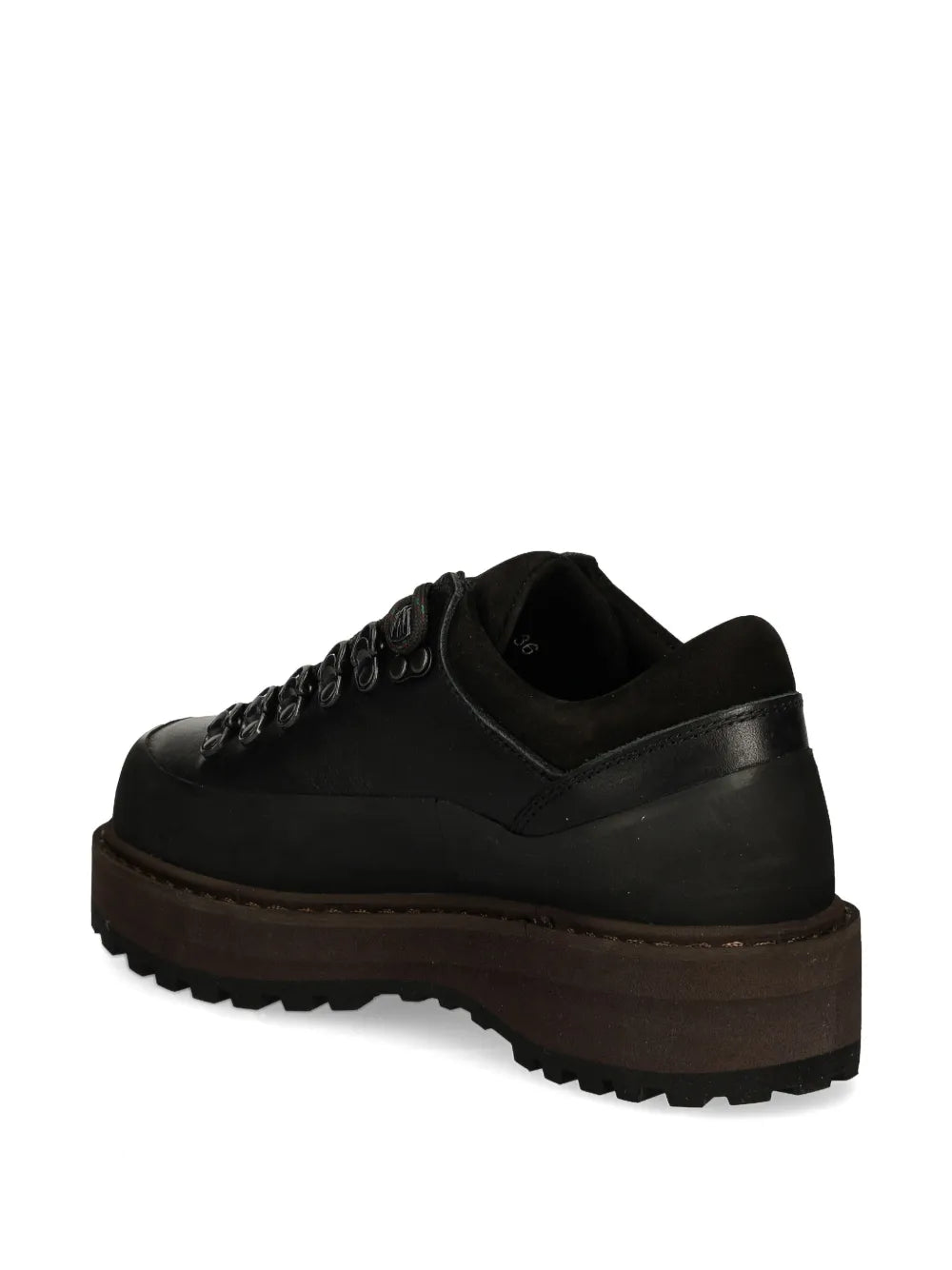 Diemme black lace-up hiking boot, rear three-quarter view with lug traction
