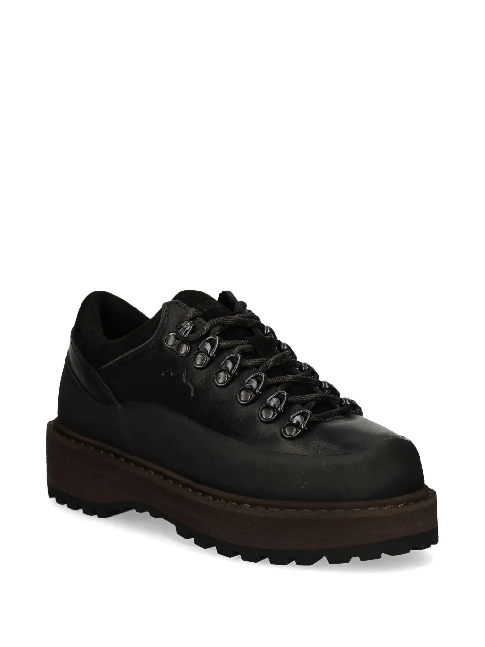 Diemme black lace-up hiking boot, side view with metal eyelets and thick outsole