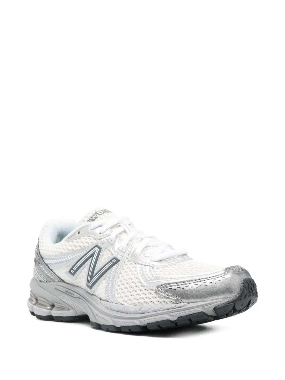 New Balance 860V2 sneakers, white upper with gray toe cap and rugged rubber outsole