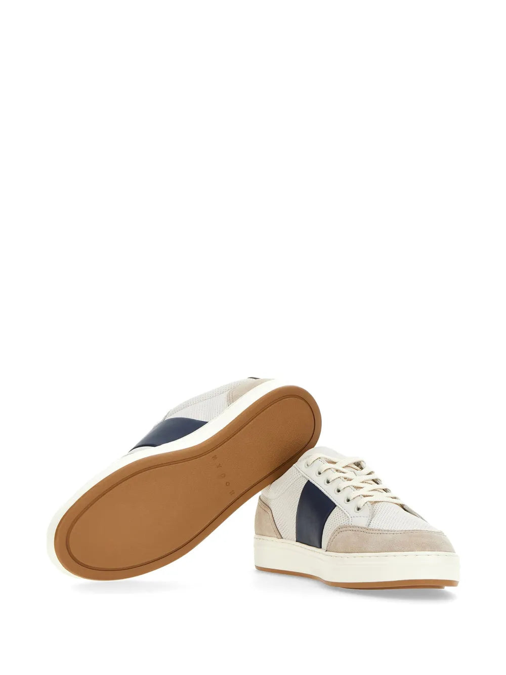Hogan trainers sole view: beige-and-white upper with navy insert and lace-up design