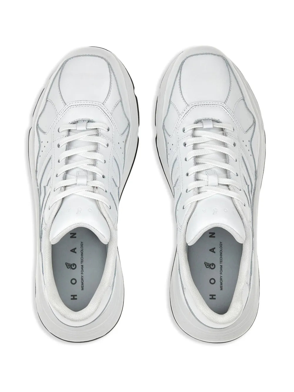 White Hogan Hyperlight sneakers pair view showing lace eyelets and padded collars